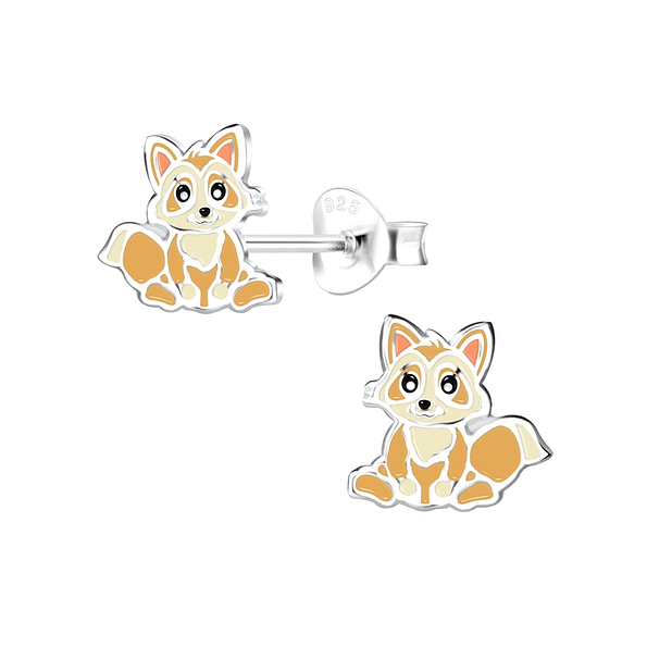 Silver Raccoon Stud Earrings - 13536
