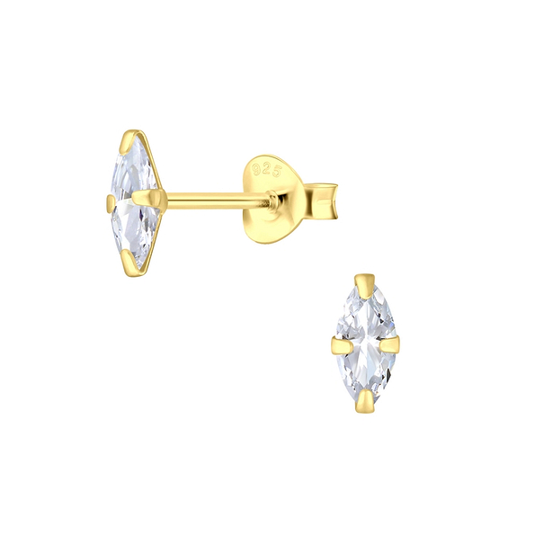 3x6mm Marquise Cubic Zirconia Silver Stud Earrings - 13752