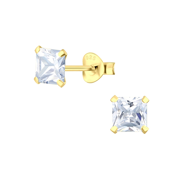 5mm Square Cubic Zirconia Silver Stud Earrings - 13710