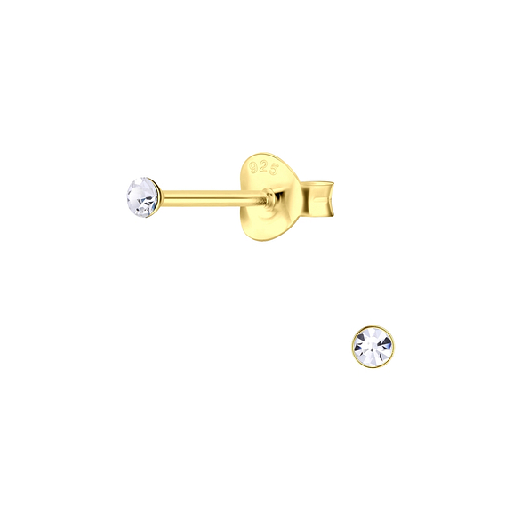 2mm Round Crystal Silver Stud Earrings - 13744