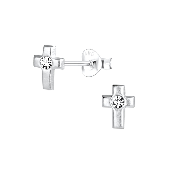 Silver Cross Stud Earrings - 13954