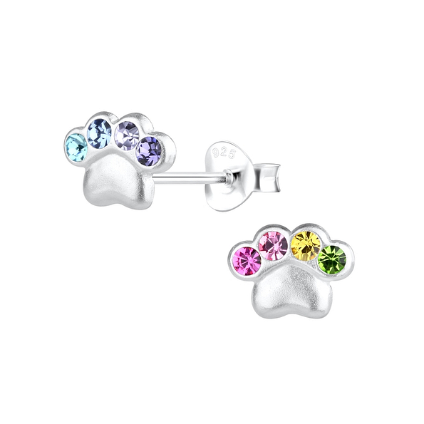 Silver Paw Print Stud Earrings - 14065