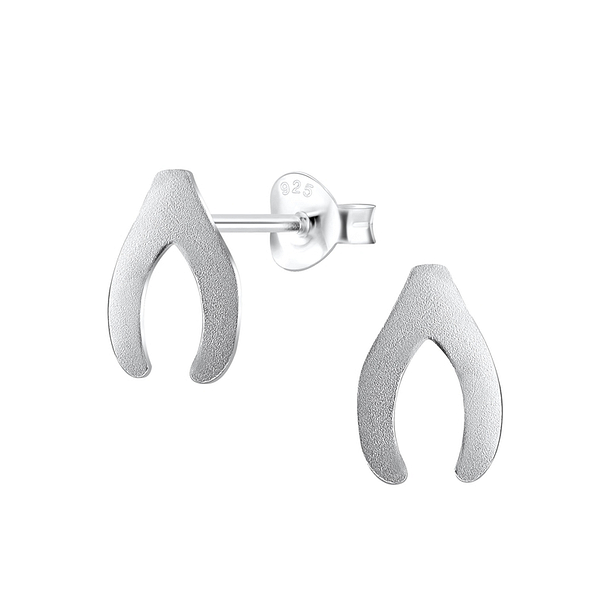 Silver Wishbone Stud Earrings - 11304