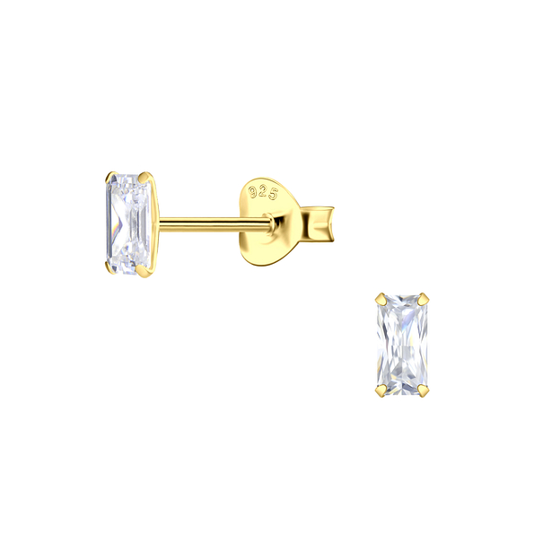 2.5X5mm Baguette Cubic Zirconia Silver Stud Earrings - 14122