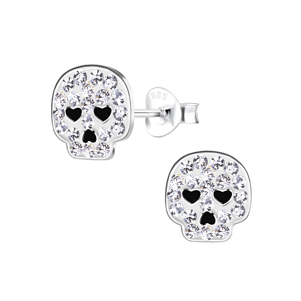 Silver Skull Stud Earrings - 11114