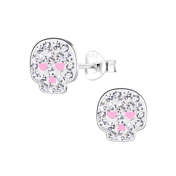 Silver Skull Stud Earrings - 13928