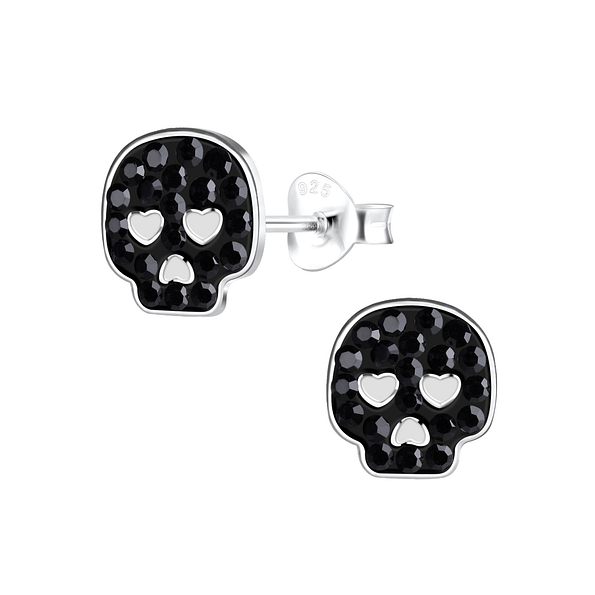 Silver Skull Stud Earrings - 13931
