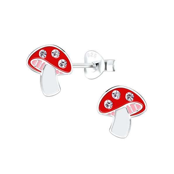 Silver Mushroom Stud Earrings - 13373