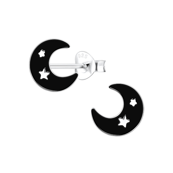 Silver Moon Stud Earrings - 12488