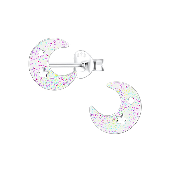 Silver Moon Stud Earrings - 12486
