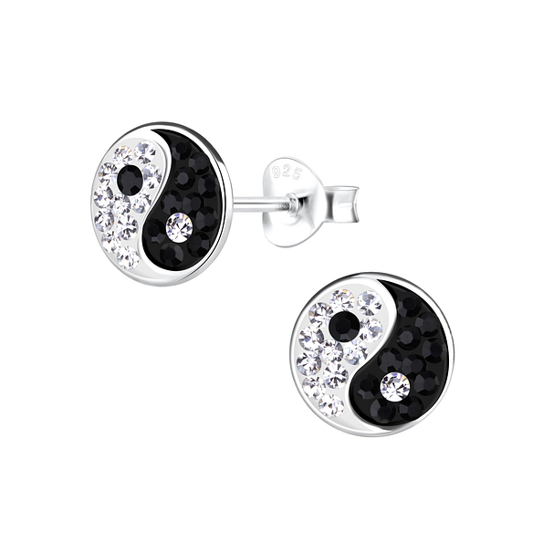 Silver Yin Yang Stud Earrings - 13375