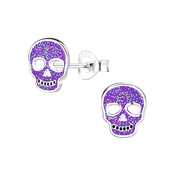 Silver Skull Stud Earrings - 13585