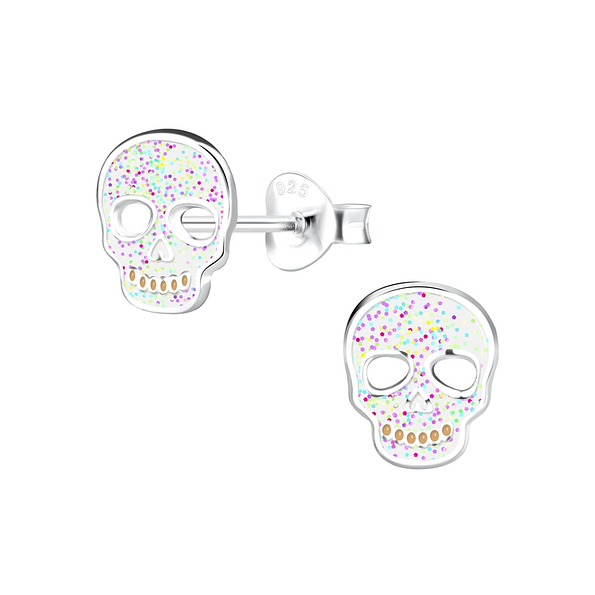 Silver Skull Stud Earrings - 13887
