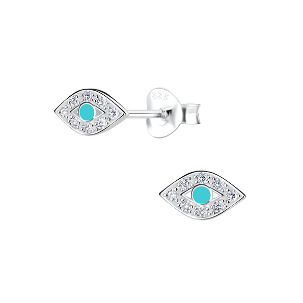 Silver Evil Eye Stud Earrings - 14014