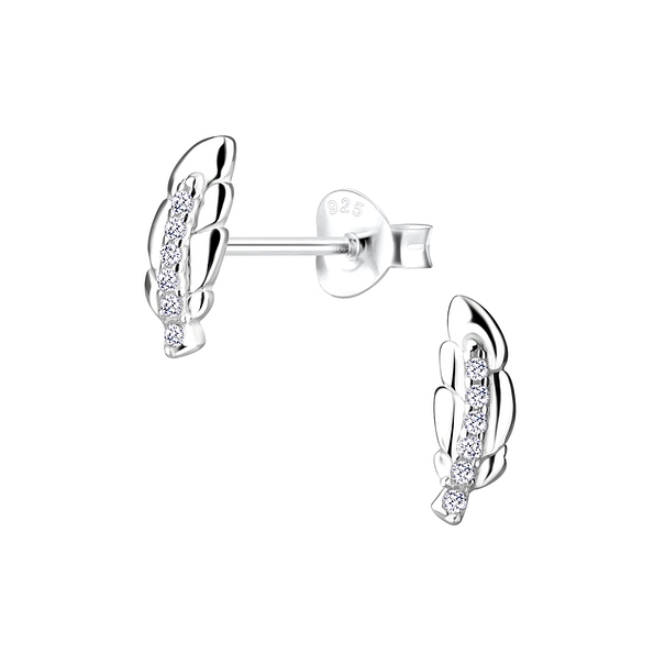 Silver Feather Stud Earrings - 14121