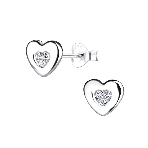 Silver Heart Stud Earrings - 14051