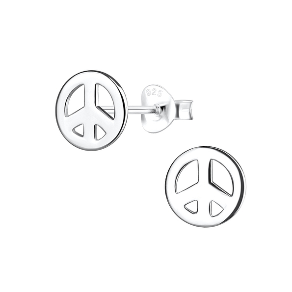 Silver Peace Symbol Stud Earrings - 14123