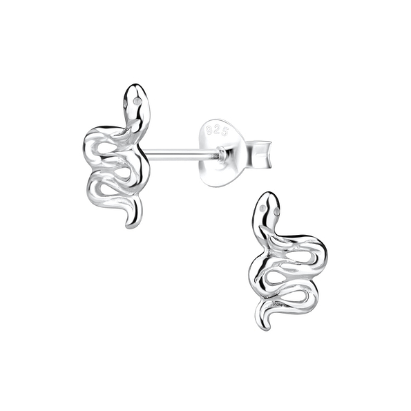 Silver Snake Stud Earrings - 14069