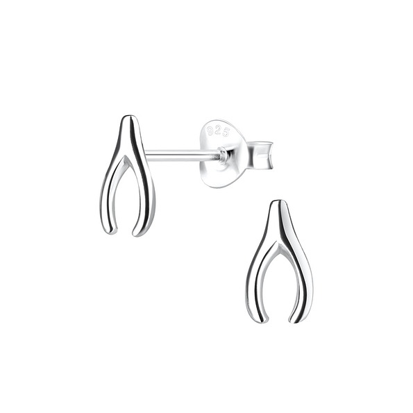 Silver Wishbone Stud Earrings - 14029