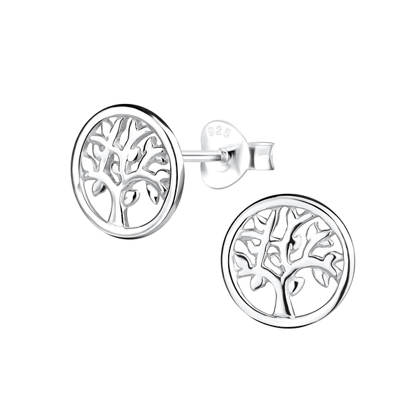 Silver Tree of Life Stud Earrings - 14128