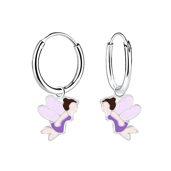 Silver Fairy Charm Hoop Earrings - 13970