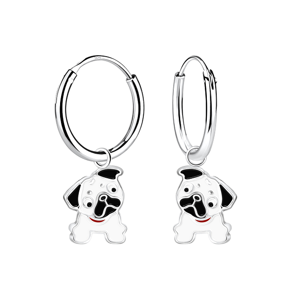 Silver Bulldog Charm Hoop Earrings - 12600