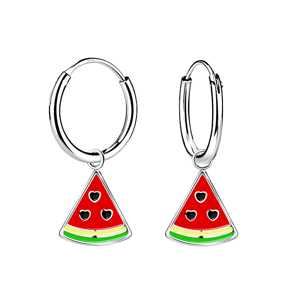 Silver Watermelon Charm Hoop Earrings - 13550