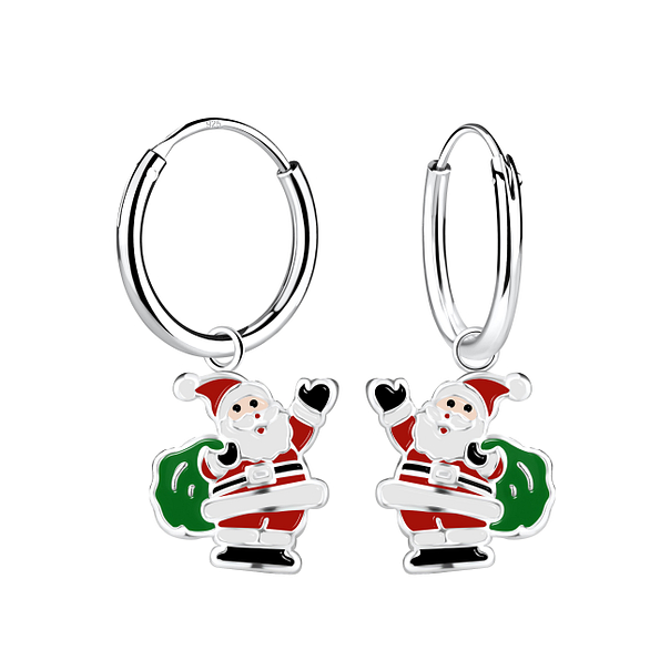 Silver Santa Claus Charm Hoop Earrings - 13803 Silver Santa Claus Charm Hoop Earrings - 13803