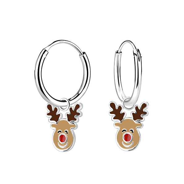 Silver Reindeer Charm Hoop Earrings - 13838