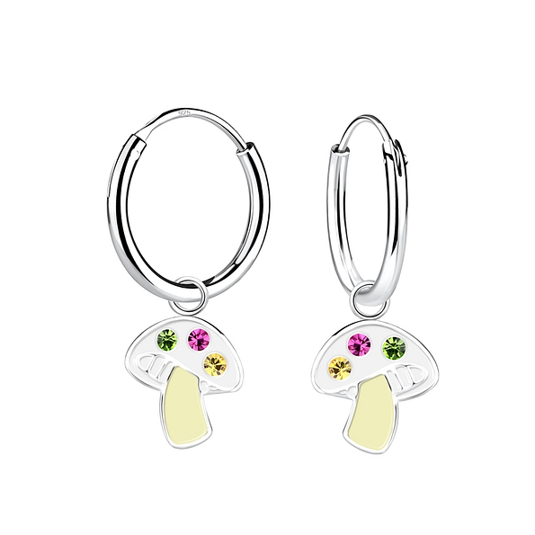 Silver Mushroom Charm Hoop Earrings - 11320