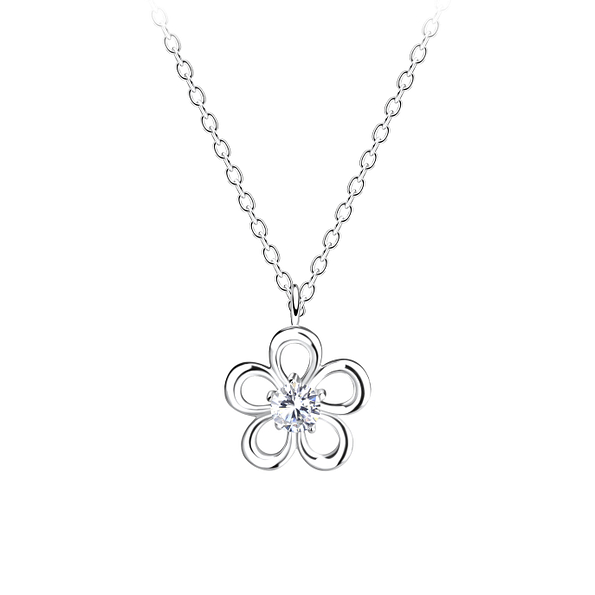Silver Flower Necklace - 13503