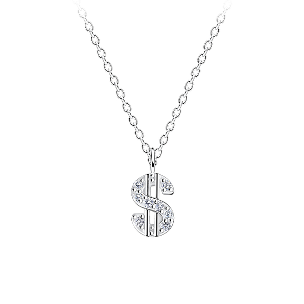 Silver Dollar Sign Necklace - 10143