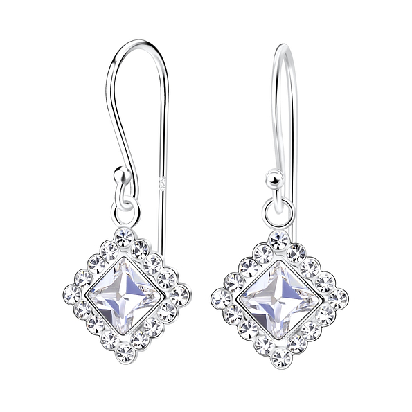 Silver Square Crystal Earrings - 14253