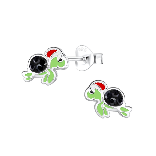 Silver Christmas Turtle Stud Earrings - 14748