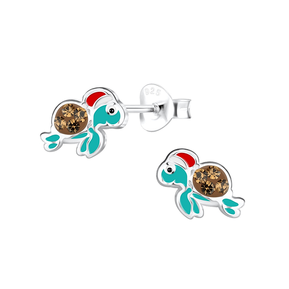 Silver Christmas Turtle Stud Earrings - 14749