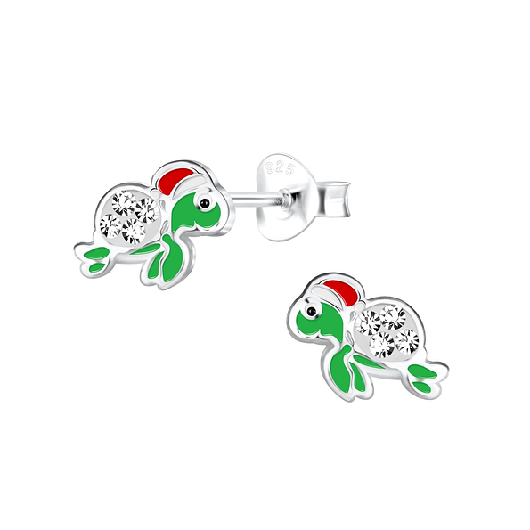Silver Christmas Turtle Stud Earrings - 11318