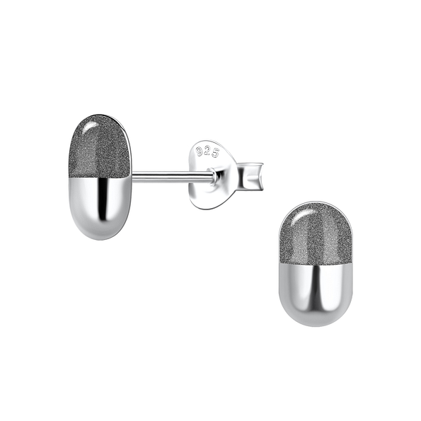 Silver Capsule Stud Earrings - 15178