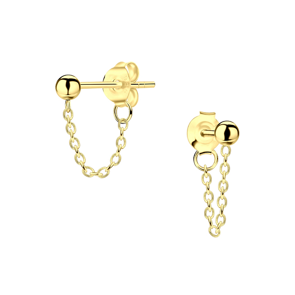 3mm Ball Silver Stud Earrings with Chain - 9566