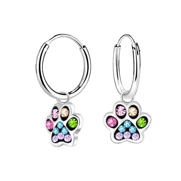 Silver Paw Print Charm Hoop Earrings - 14908