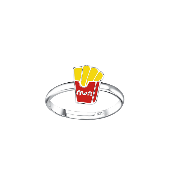 Silver French Fries Adjustable Ring - 15123