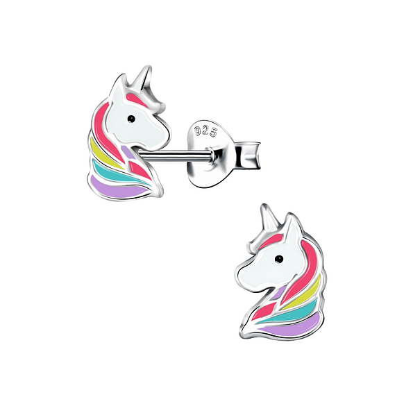 Silver Unicorn Stud Earrings - 15716