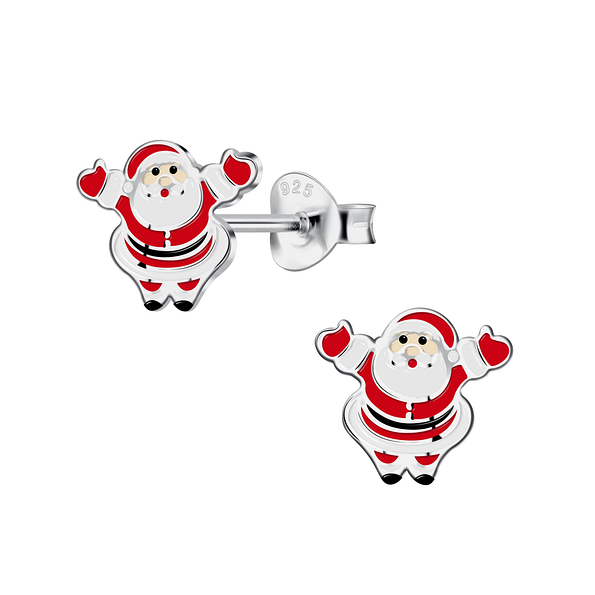 Silver Santa Claus Stud Earrings - 15717