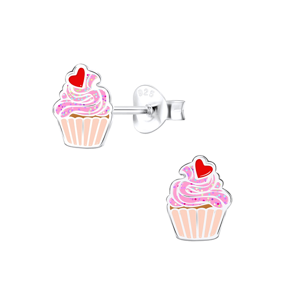 Silver Cupcake Stud Earrings - 15695