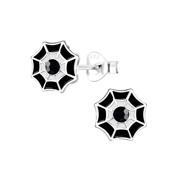Silver Spider Web Stud Earrings - 15673
