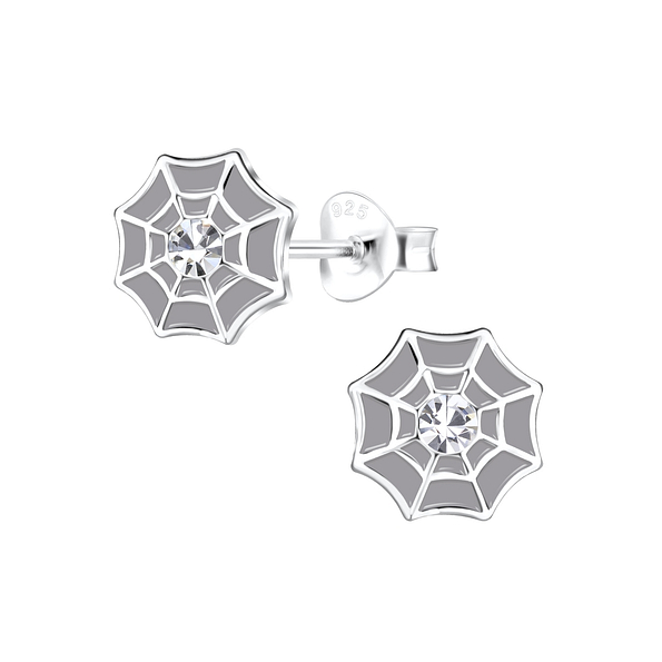 Silver Spider Web Stud Earrings - 15708