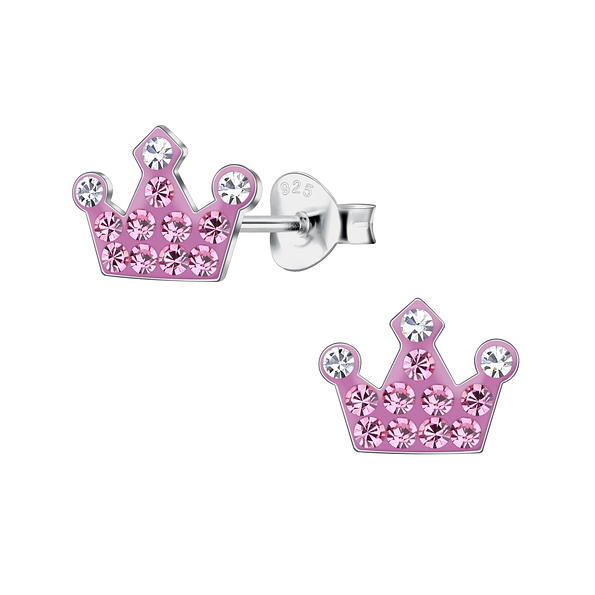 Silver Crown Stud Earrings - 19592