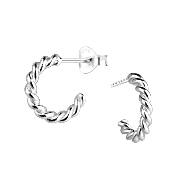 Silver Twisted Half Hoop Stud Earrings - 15754 Silver Twisted Half Hoop Stud Earrings - 15754