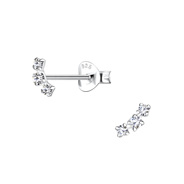 Silver Three Stones Stud Earrings - 15809