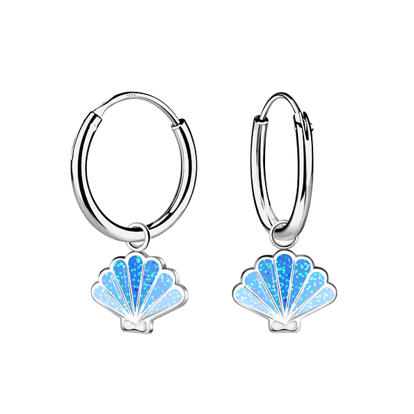 Silver Shell Charm Hoop Earrings - 17918
