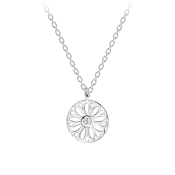 Silver Flower Necklace - 11358